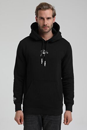 New World Polo Kapüşonlu Siyah Slim Fit Sweatshirt 22FWM64034