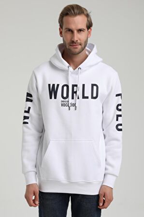 New World Polo Kapüşonlu Beyaz Slim Fit Sweatshirt 22FWM64035