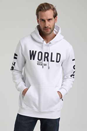 New World Polo Kapüşonlu Beyaz Slim Fit Sweatshirt 22FWM64035