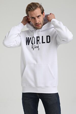 New World Polo Kapüşonlu Beyaz Slim Fit Sweatshirt 22FWM64035
