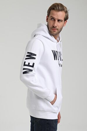 New World Polo Kapüşonlu Beyaz Slim Fit Sweatshirt 22FWM64035