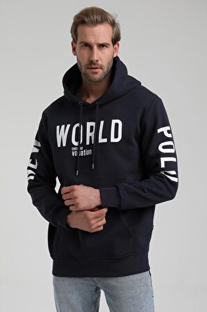 New World Polo Kapüşonlu Lacivert Slim Fit Sweatshirt 22FWM64035