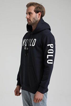 New World Polo Kapüşonlu Lacivert Slim Fit Sweatshirt 22FWM64035