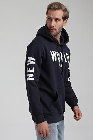 New World Polo Kapüşonlu Lacivert Slim Fit Sweatshirt 22FWM64035