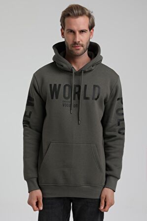 New World Polo Kapüşonlu Haki Slim Fit Sweatshirt 22FWM64035