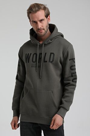 New World Polo Kapüşonlu Haki Slim Fit Sweatshirt 22FWM64035