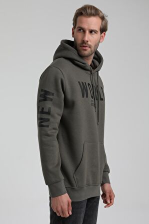 New World Polo Kapüşonlu Haki Slim Fit Sweatshirt 22FWM64035