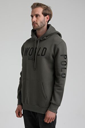 New World Polo Kapüşonlu Haki Slim Fit Sweatshirt 22FWM64035