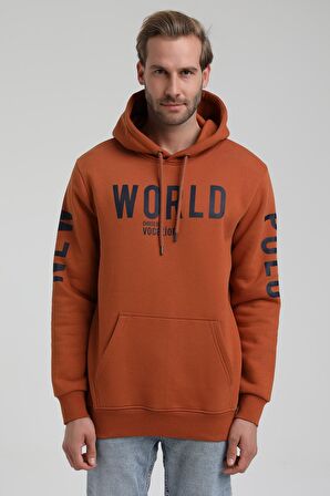 New World Polo Kapüşonlu Kiremit Slim Fit Sweatshirt 22FWM64035