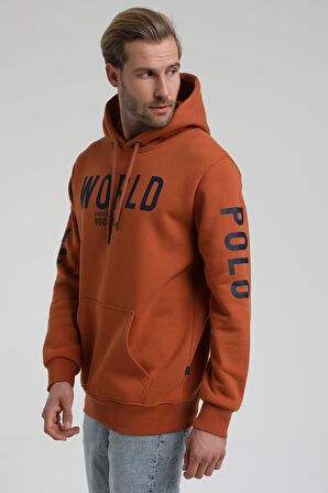 New World Polo Kapüşonlu Kiremit Slim Fit Sweatshirt 22FWM64035