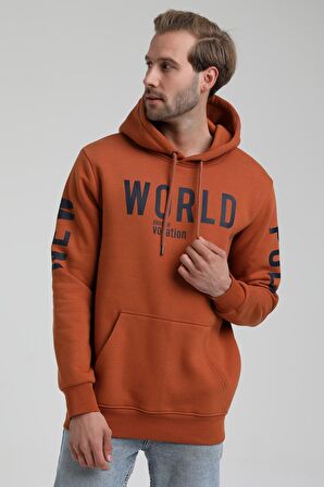 New World Polo Kapüşonlu Kiremit Slim Fit Sweatshirt 22FWM64035