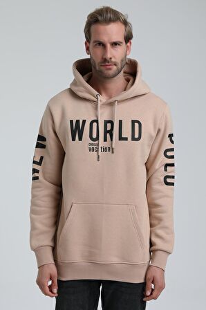 New World Polo Kapüşonlu Bej Slim Fit Sweatshirt 22FWM64035