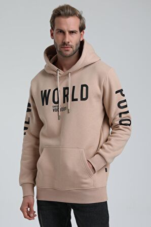 New World Polo Kapüşonlu Bej Slim Fit Sweatshirt 22FWM64035