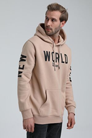 New World Polo Kapüşonlu Bej Slim Fit Sweatshirt 22FWM64035