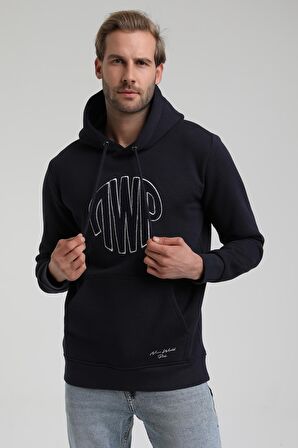 Kapüşonlu Lacivert Slim Fit Sweatshirt 22FWM64037