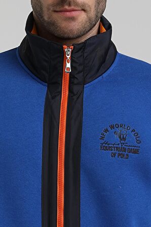 New World Polo Dik Yaka Saks Slim Fit Fermuarlı Sweatshirt 22FWM64038