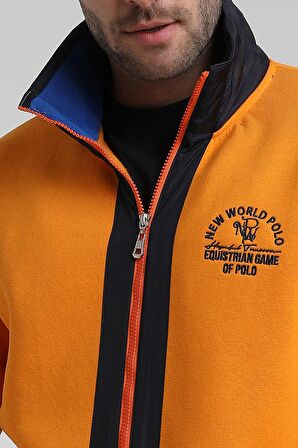 Dik Yaka Turuncu Slim Fit Fermuarlı Sweatshirt 22FWM64038