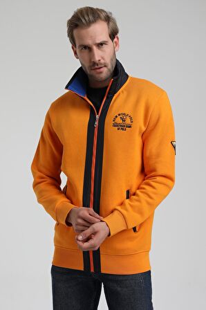 Dik Yaka Turuncu Slim Fit Fermuarlı Sweatshirt 22FWM64038