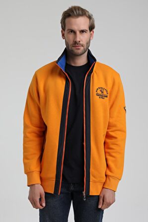 Dik Yaka Turuncu Slim Fit Fermuarlı Sweatshirt 22FWM64038