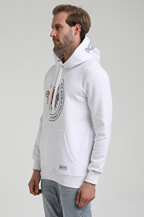 Kapüşonlu Beyaz Slim Fit Sweatshirt 22FWM64030
