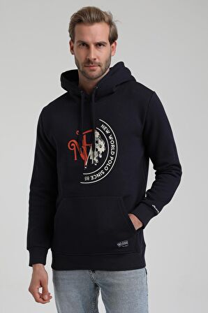 Kapüşonlu Lacivert Slim Fit Sweatshirt 22FWM64030