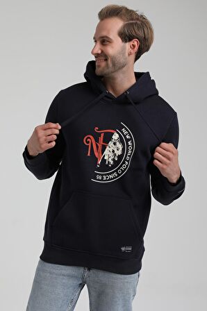 Kapüşonlu Lacivert Slim Fit Sweatshirt 22FWM64030
