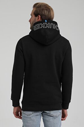 New World Polo Kapüşonlu Siyah Slim Fit Sweatshirt 22FWM64030