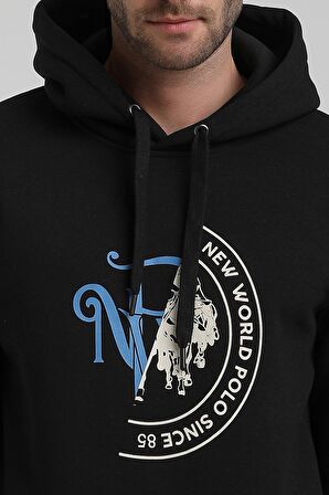 New World Polo Kapüşonlu Siyah Slim Fit Sweatshirt 22FWM64030
