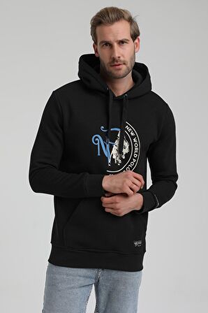 Kapüşonlu Siyah Slim Fit Sweatshirt 22FWM64030