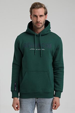 New World Polo Kapüşonlu Koyu Yeşil Slim Fit Sweatshirt 22FWM64031