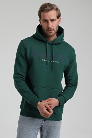 New World Polo Kapüşonlu Koyu Yeşil Slim Fit Sweatshirt 22FWM64031