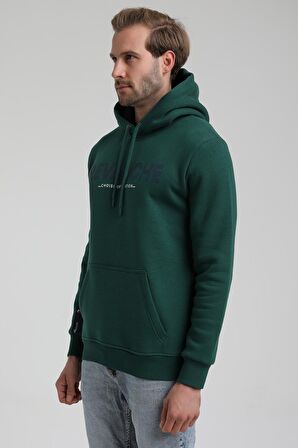 New World Polo Kapüşonlu Koyu Yeşil Slim Fit Sweatshirt 22FWM64031