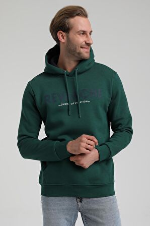 Kapüşonlu Koyu Yeşil Slim Fit Sweatshirt 22FWM64031