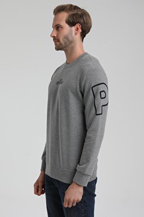 Bisiklet Yaka Gri Slim Fit Sweatshirt 22FWM60126