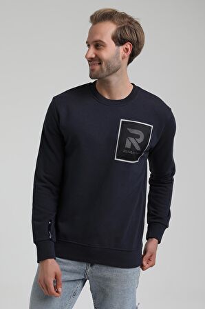 Bisiklet Yaka Lacivert Slim Fit Sweatshirt 22FWM60119