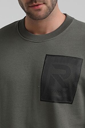 Bisiklet Yaka Haki Slim Fit Sweatshirt 22FWM60119