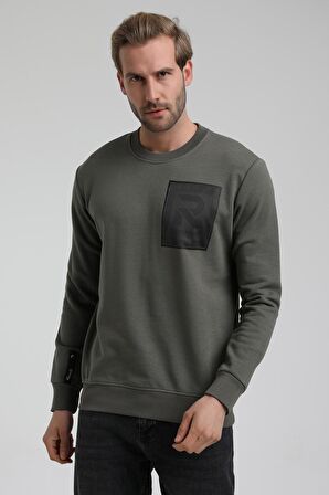 Bisiklet Yaka Haki Slim Fit Sweatshirt 22FWM60119