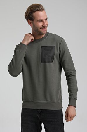 Bisiklet Yaka Haki Slim Fit Sweatshirt 22FWM60119