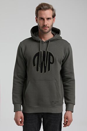 New World Polo Kapüşonlu Haki Slim Fit Sweatshirt 22FWM64037