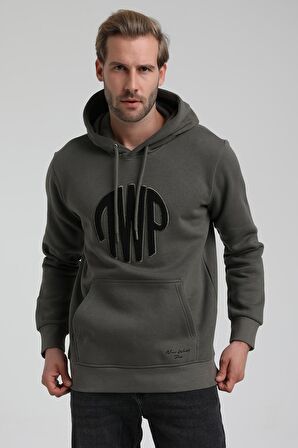 New World Polo Kapüşonlu Haki Slim Fit Sweatshirt 22FWM64037