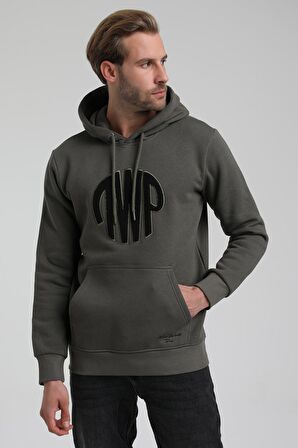 New World Polo Kapüşonlu Haki Slim Fit Sweatshirt 22FWM64037
