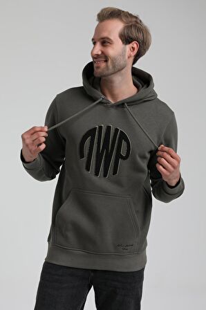 New World Polo Kapüşonlu Haki Slim Fit Sweatshirt 22FWM64037