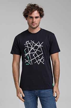 Bisiklet Yaka Lacivert Regular Custom Tişört 23SSM20285