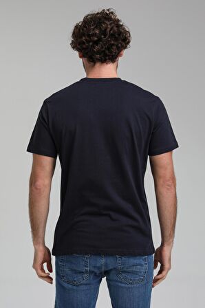 Bisiklet Yaka Lacivert Regular Custom Tişört 23SSM20285