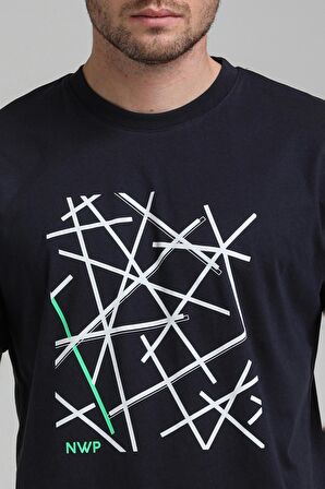 Bisiklet Yaka Lacivert Regular Custom Tişört 23SSM20285