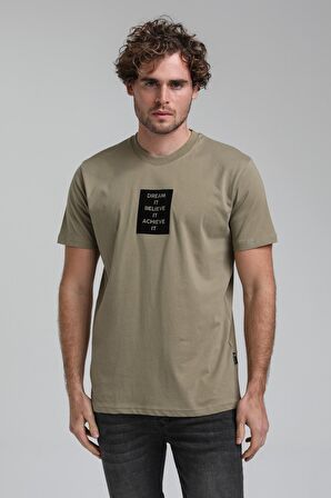 Bisiklet Yaka Açık Haki Slim Fit Tişört 23SSM20288