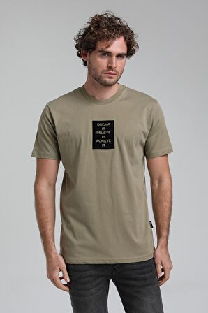 Bisiklet Yaka Açık Haki Slim Fit Tişört 23SSM20288