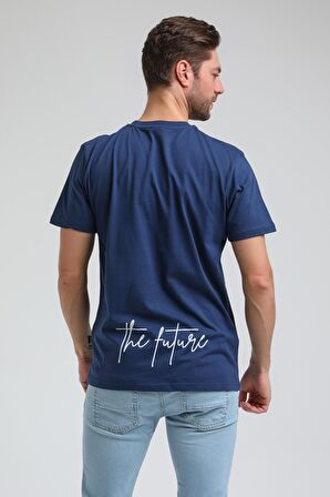 Bisiklet Yaka İndigo Slim Fit Tişört 23SSM20289