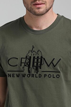 New World Polo Bisiklet Yaka Haki Regular Custom Tişört 23SSM20290
