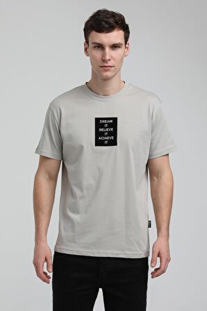 Bisiklet Yaka Gri Boyalı Slim Fit Tişört 23SSM20288